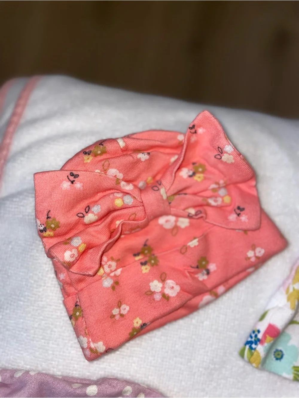 Baby Girl Floral & Pink Knot Hats Set (6 hats)